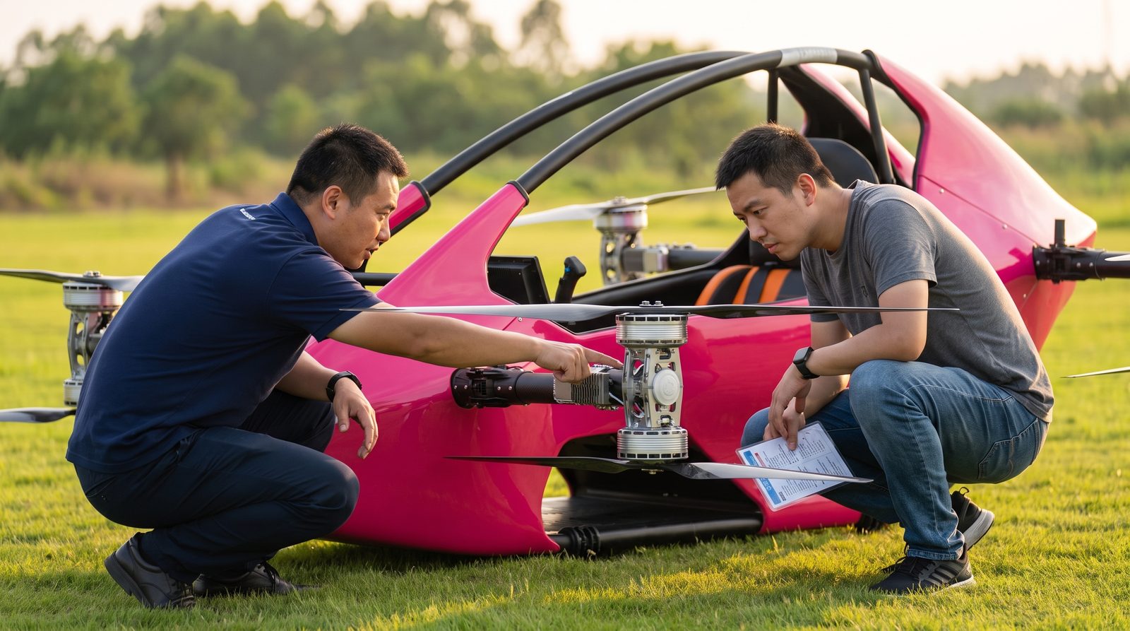 Factory test pilot walking a new owner through a pre-flight inspection of their S-Zero